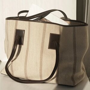 Flattered Canvas and Leather Striped Tote Bag Made in Italy.